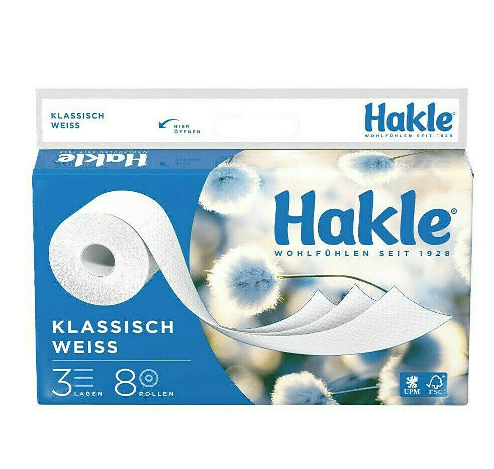 Hakle Classic White Toilet Paper Soft Gentle Care / 8 Rolls per Pack / Pack  of 1 | Buy German Food Online